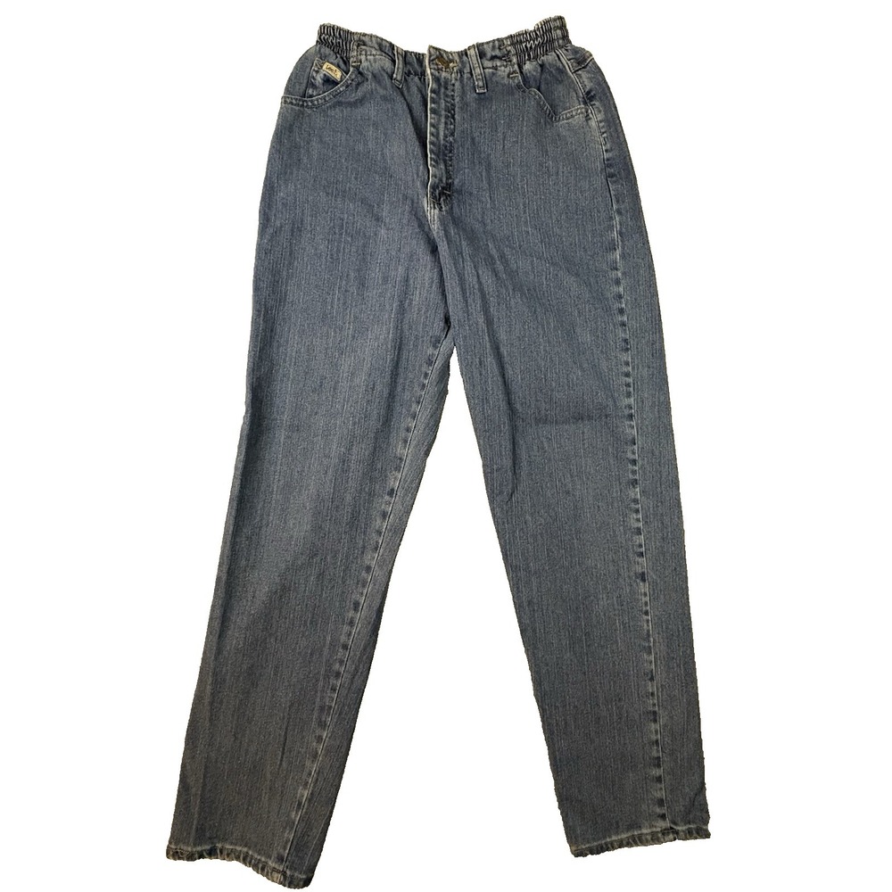 Lee‎ Women's 12 Medium (29.5x31) Blue Side Elastic Waist Tapered Mom Jeans
